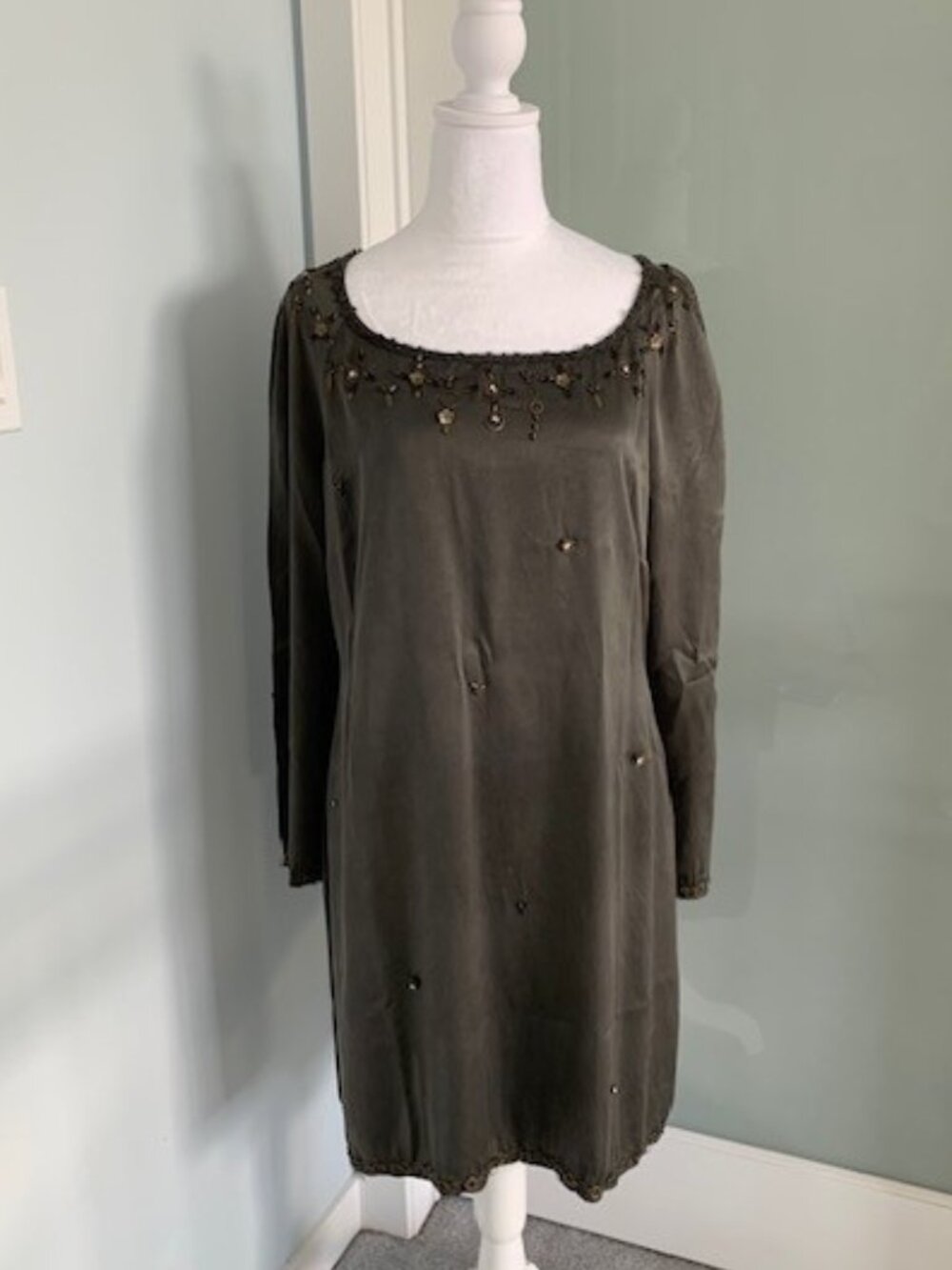 Nougat London 100% Silk Long Sleeve Dress with Embellishments